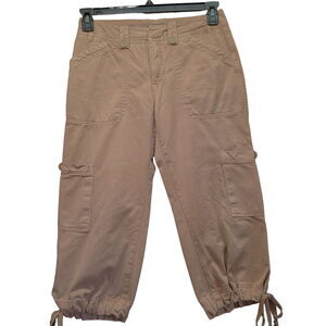 Caribbean Joe Womens Cargo Capri Beige 4P 100% Cotton Button Zip Pockets Stretch